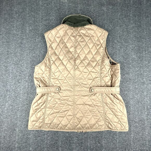 LL BEAN Quilted Barn Vest Women's Size M Beige Full Zip Insulated Plaid Lined - Picture 3 of 11